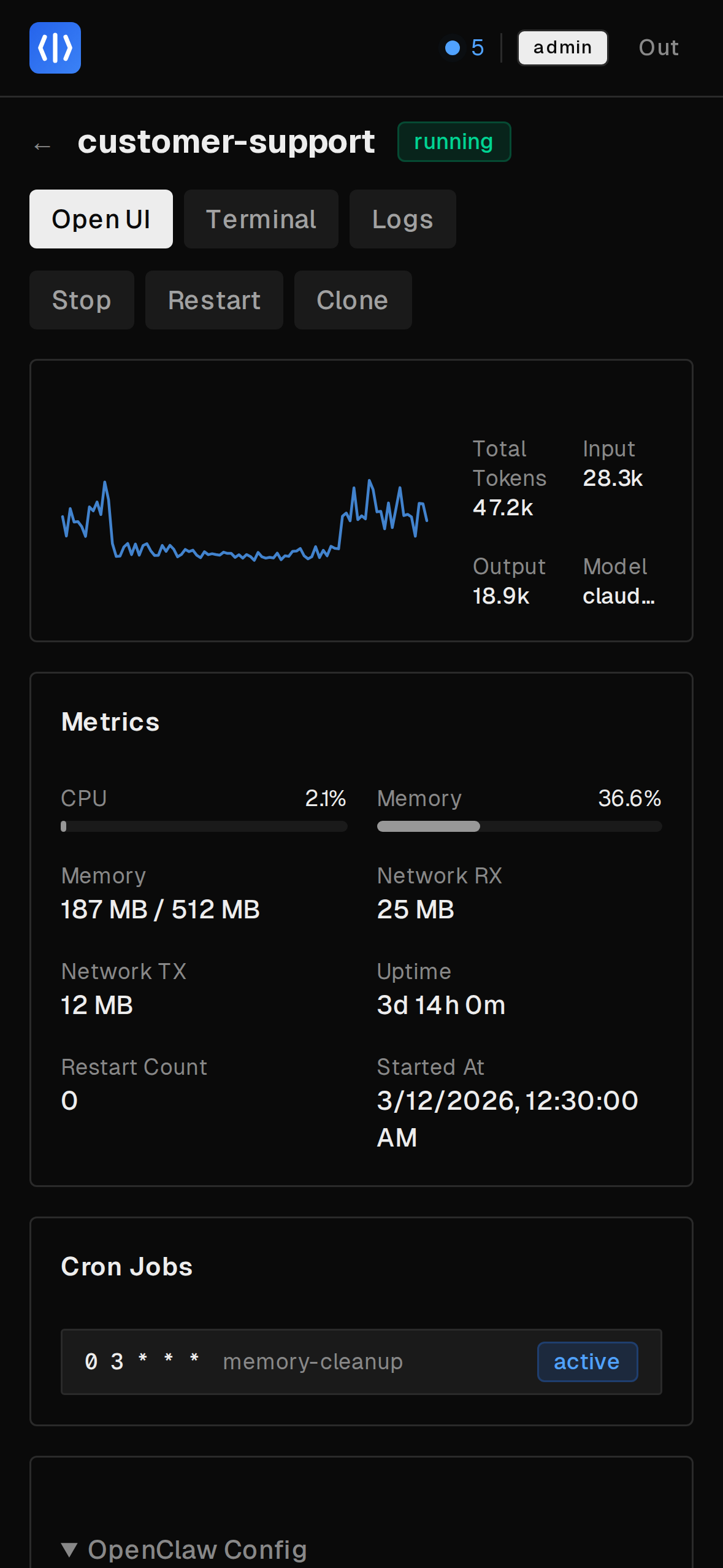 ClawFarm mobile agent detail